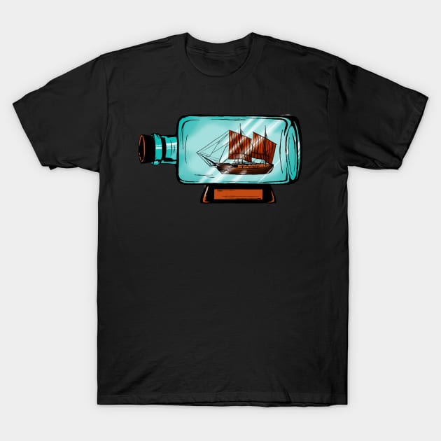 Sailboat in a bottle T-Shirt by WOODDIOS